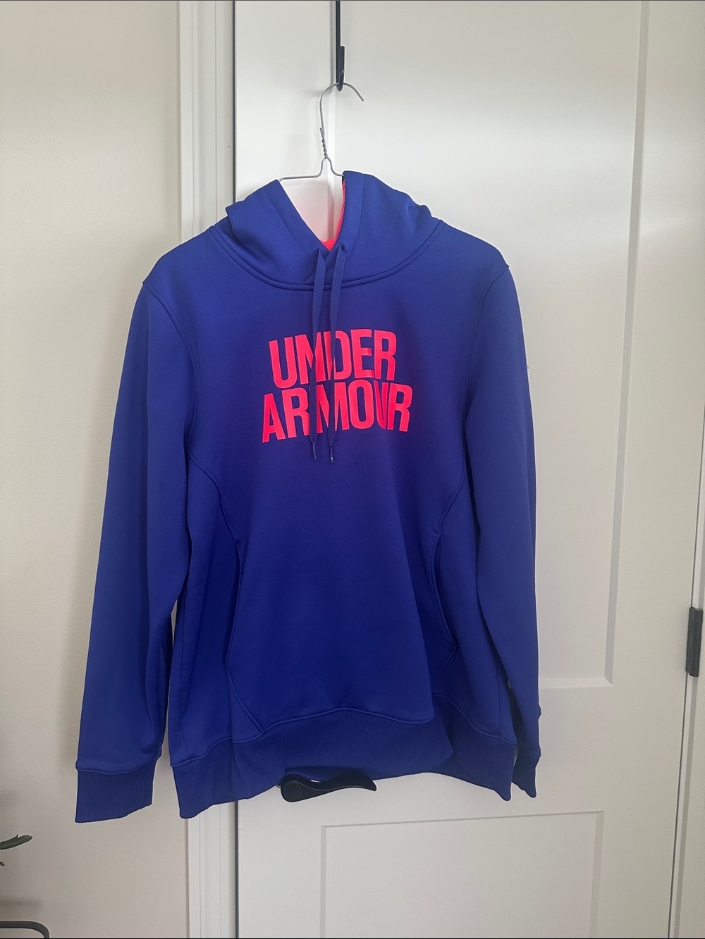 Under Armour Blue Hoodie with Neon Pink Logo